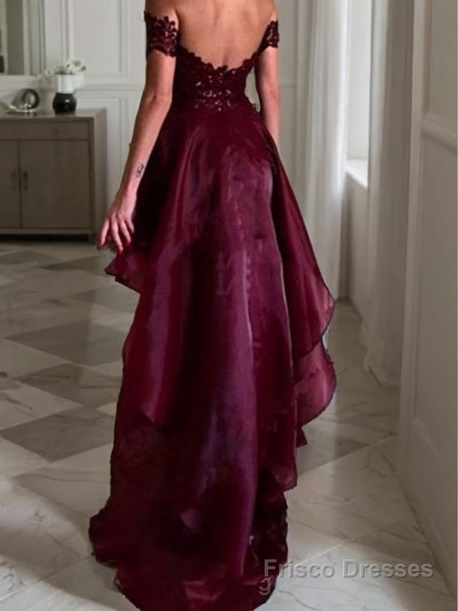 A-Line/Princess Off-the-Shoulder Asymmetrical Organza Evening Dresses With Appliques Lace Secondary image