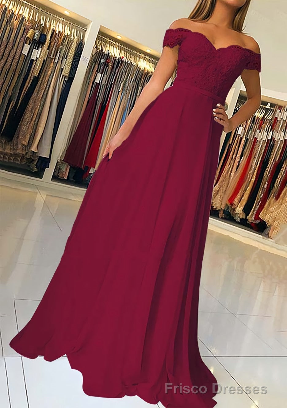 A-line/Princess Off-the-Shoulder Short Sleeve Sweep Train Chiffon Prom Dresses With Beading Appliqued
