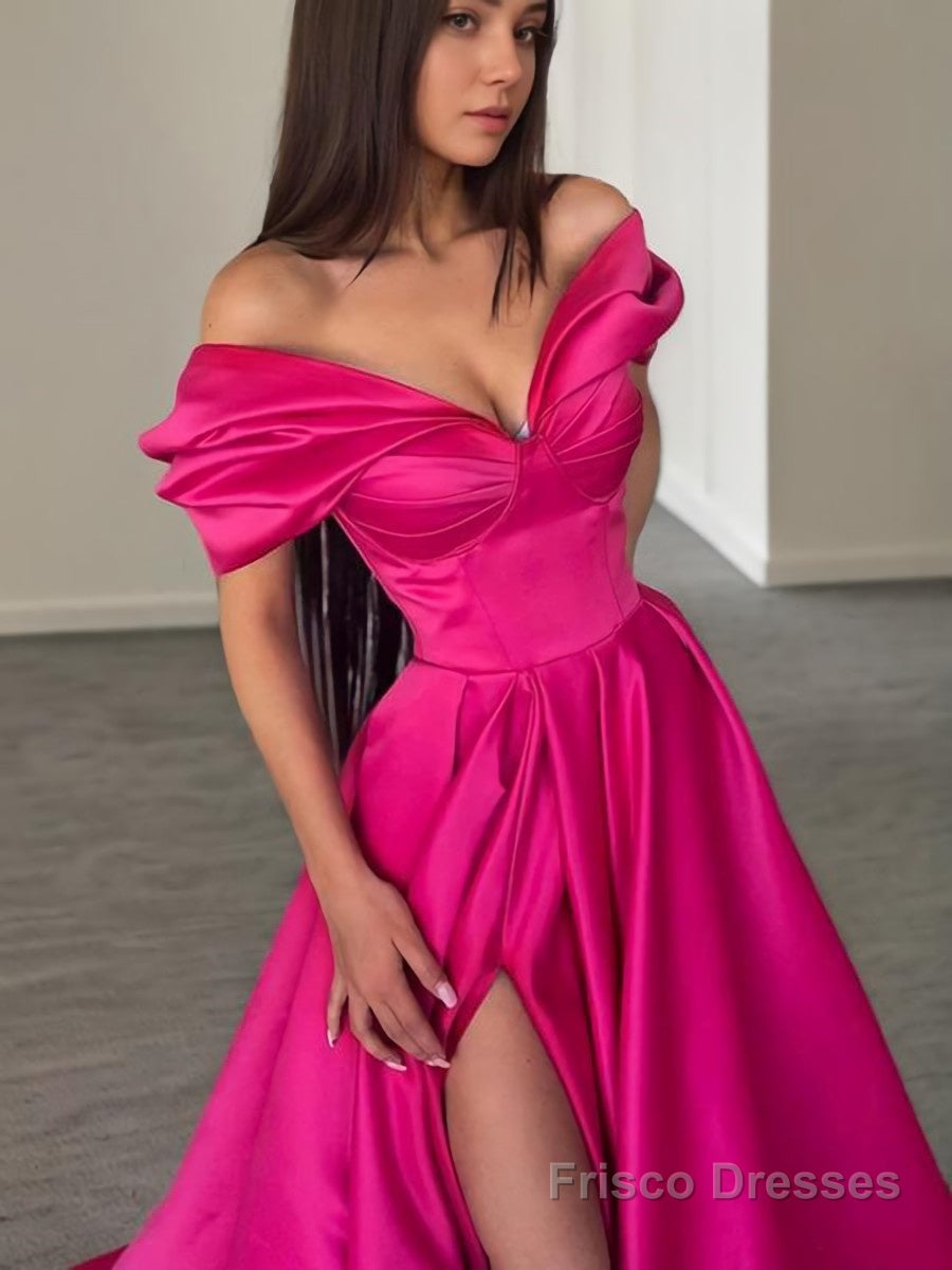 A-Line/Princess Off-the-Shoulder Sweep Train Satin Evening Dresses With Leg Slit Secondary image