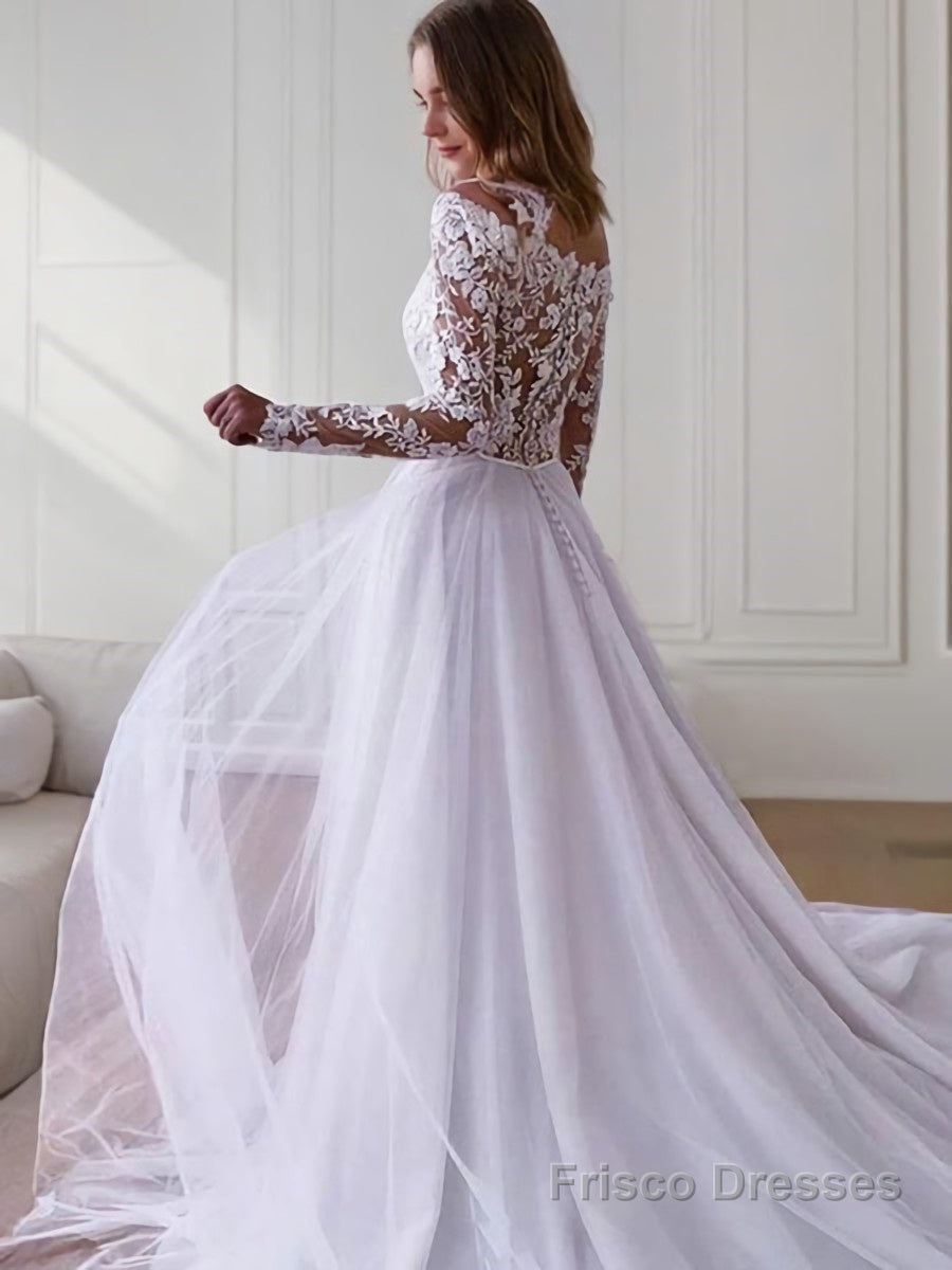 A-Line/Princess Off-the-Shoulder Sweep Train Tulle Wedding Dresses Secondary image