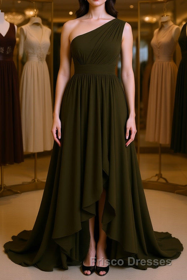 A-Line/Princess One-Shoulder Asymmetrical Chiffon Bridesmaid Dress with Pleated Main image