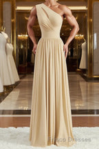 A-Line/Princess One-Shoulder Floor-Length Jersey Bridesmaid Dress with Leg Slit