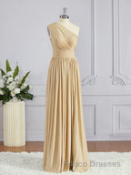 A-Line/Princess One-Shoulder Floor-Length Jersey Bridesmaid Dress with Leg Slit