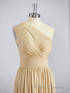 A-Line/Princess One-Shoulder Floor-Length Jersey Bridesmaid Dress with Leg Slit