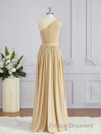 A-Line/Princess One-Shoulder Floor-Length Jersey Bridesmaid Dress with Leg Slit