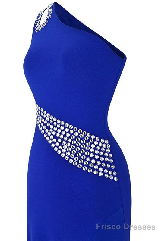 A-Line/Princess One-Shoulder Floor-Length Satin Prom Dresses With Beading