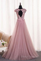 A-Line/Princess Sash Tulle Floor-Length Lace Formal Prom Dress