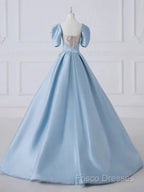 A-Line Princess Satin Blue Long Formal Prom Dress Quinceanera Dress Elegant Formal Dress