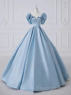A-Line Princess Satin Blue Long Formal Prom Dress Quinceanera Dress Elegant Formal Dress