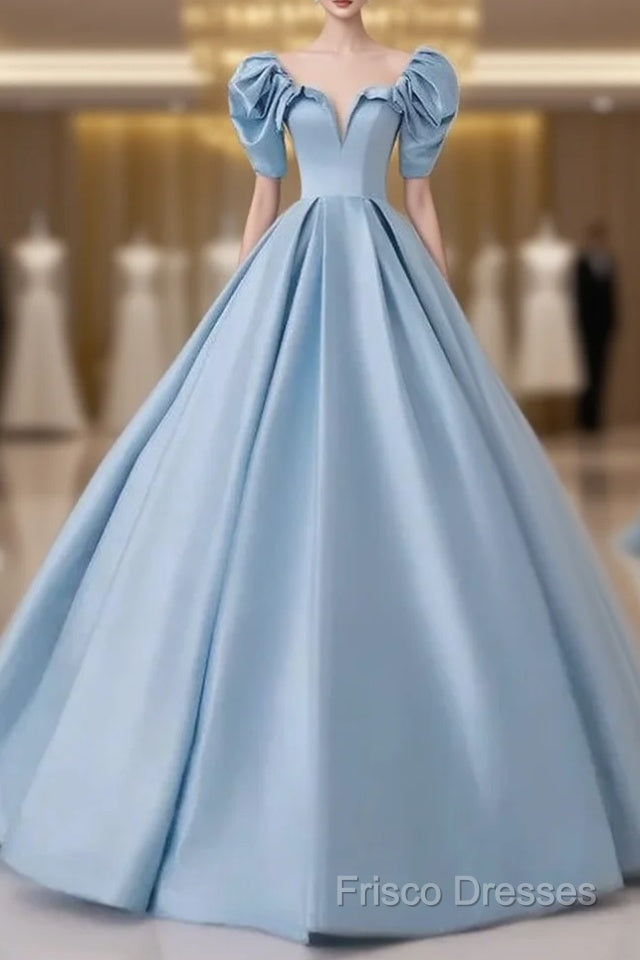 A-Line Princess Satin Blue Long Formal Prom Dress Quinceanera Dress Elegant Formal Dress Main image