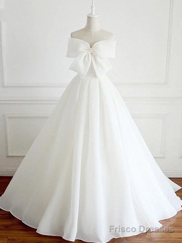 A-Line/Princess Satin Bowknot Sweetheart Sleeveless Floor-Length Wedding Dresses Main image