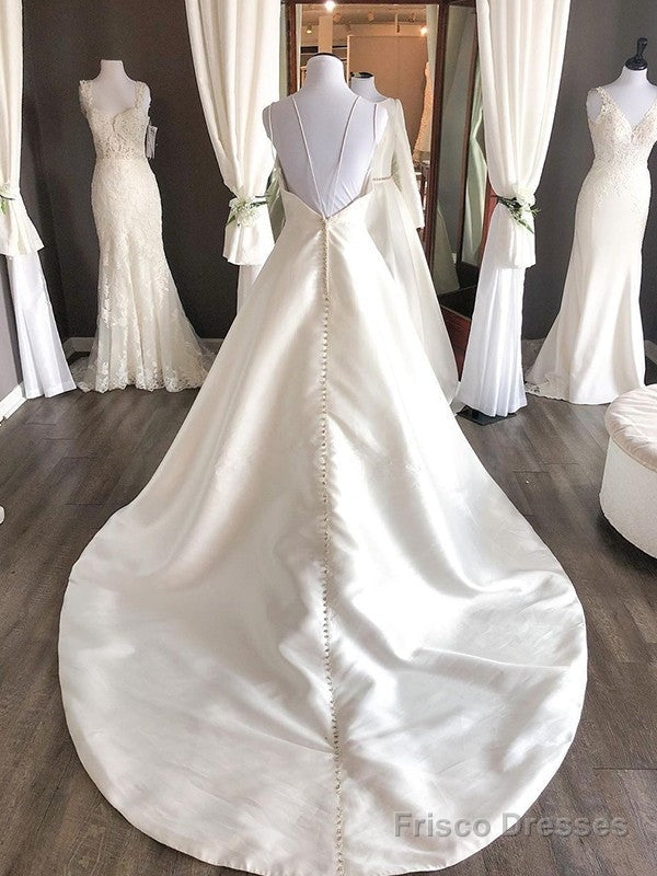 A-Line/Princess Satin Ruffles Sweetheart Sleeveless Sweep/Brush Train Wedding Dresses Secondary image
