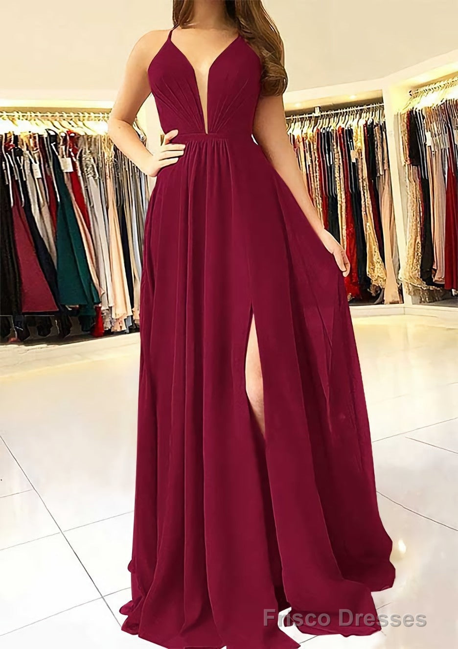 A-line/Princess Scalloped Neck Sleeveless Long/Floor-Length Chiffon Prom Dresses With Split