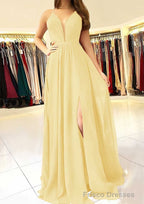 A-line/Princess Scalloped Neck Sleeveless Long/Floor-Length Chiffon Prom Dresses With Split