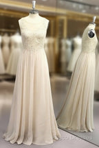 A-Line/Princess Scoop Applique Sleeveless Chiffon Floor-Length Dress
