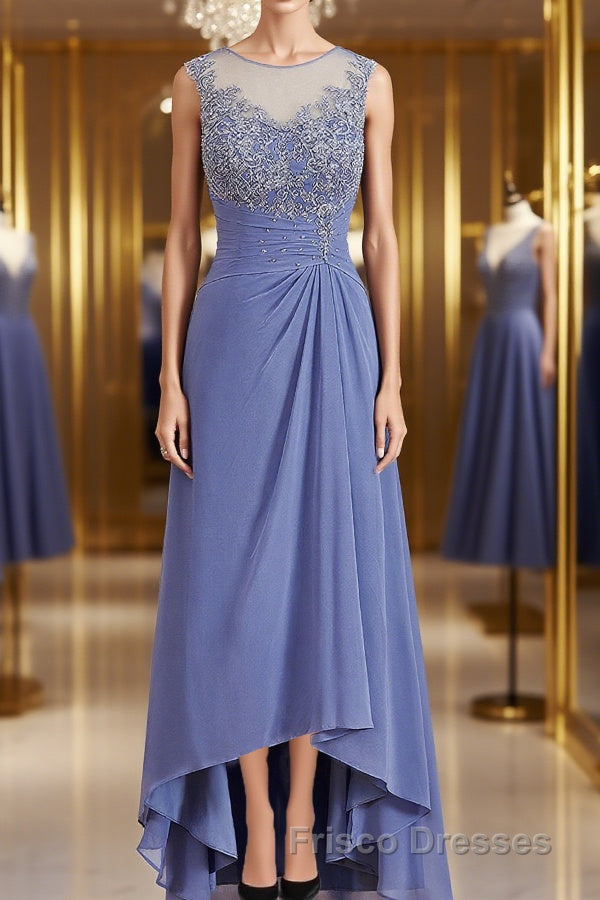 A-Line/Princess Scoop Asymmetrical Chiffon Mother of the Bride Dress With Appliques Lace Main image