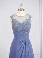 A-Line/Princess Scoop Asymmetrical Chiffon Mother of the Bride Dress With Appliques Lace
