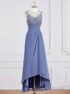 A-Line/Princess Scoop Asymmetrical Chiffon Mother of the Bride Dress With Appliques Lace