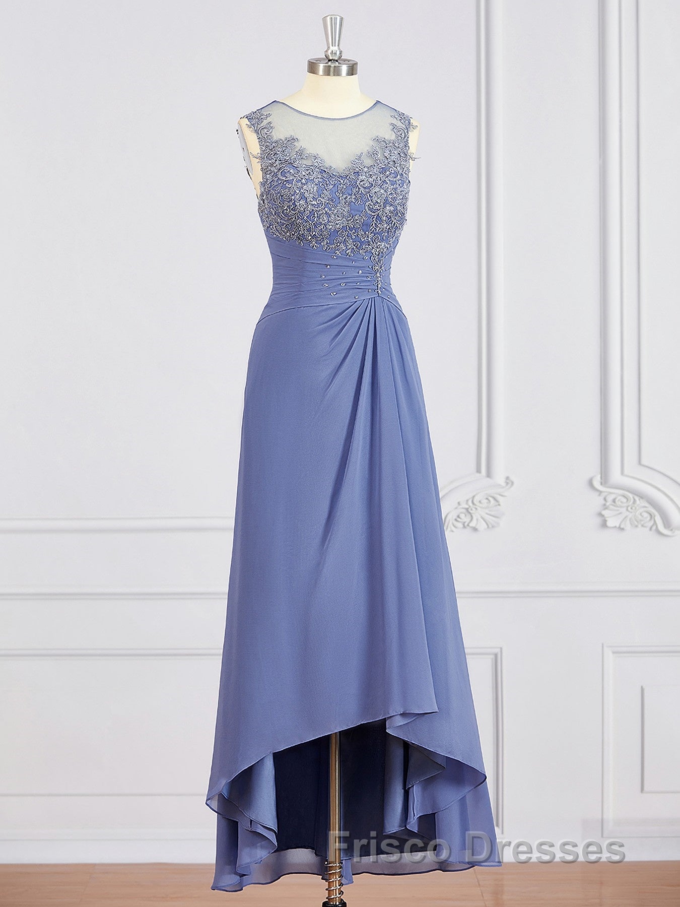 A-Line/Princess Scoop Asymmetrical Chiffon Mother of the Bride Dress With Appliques Lace