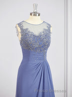 A-Line/Princess Scoop Asymmetrical Chiffon Mother of the Bride Dress With Appliques Lace
