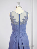 A-Line/Princess Scoop Asymmetrical Chiffon Mother of the Bride Dress With Appliques Lace