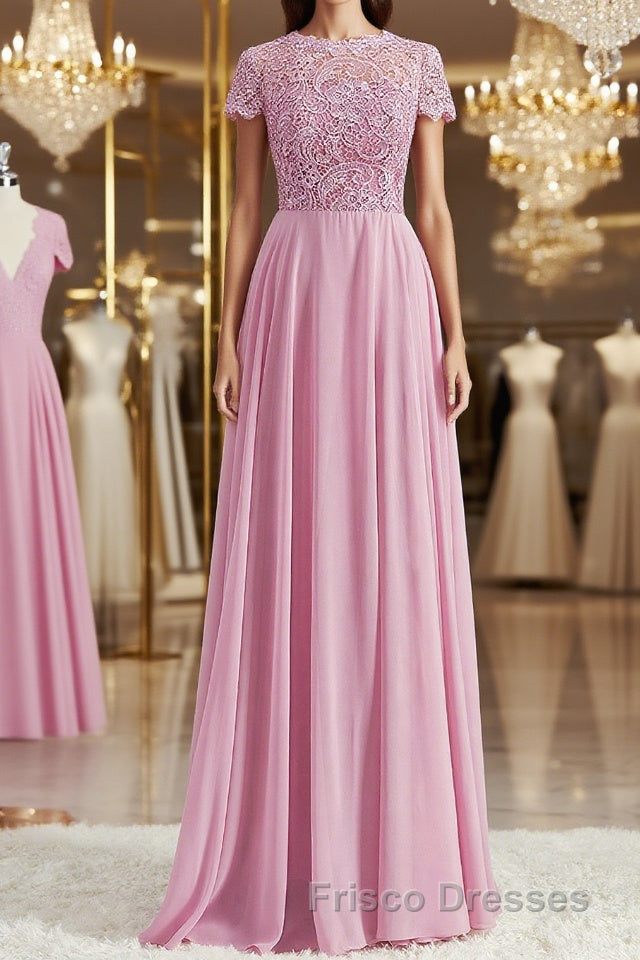 A-Line/Princess Scoop Floor-Length Chiffon Bridesmaid Dress with Appliques Lace Main image