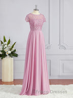 A-Line/Princess Scoop Floor-Length Chiffon Bridesmaid Dress with Appliques Lace