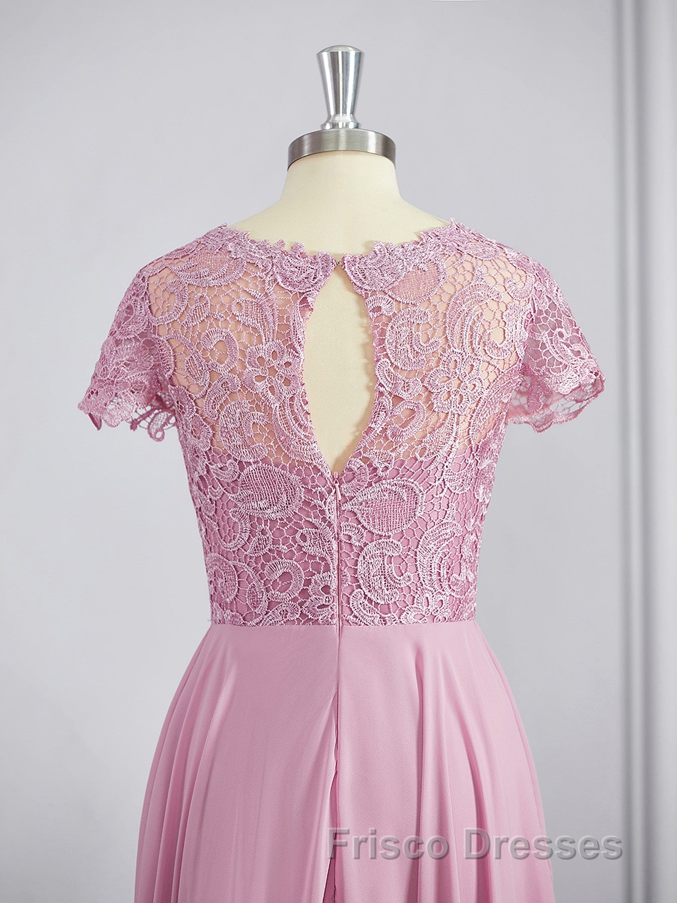 A-Line/Princess Scoop Floor-Length Chiffon Bridesmaid Dress with Appliques Lace