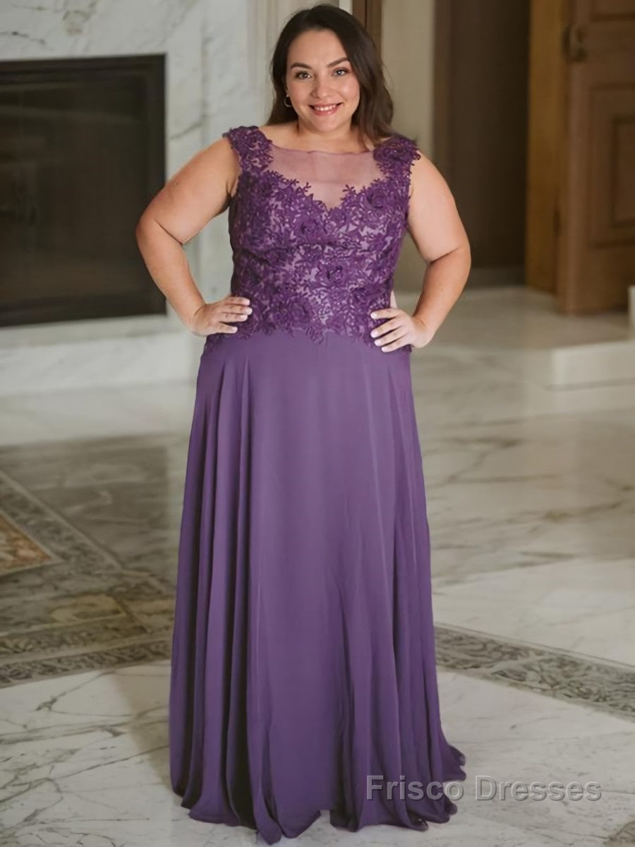 A-Line/Princess Scoop Floor-Length Chiffon Mother of the Bride Dresses With Appliques Lace Main image
