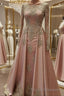 A-Line/Princess Scoop Floor-Length Tulle Evening Dress With Appliques Lace
