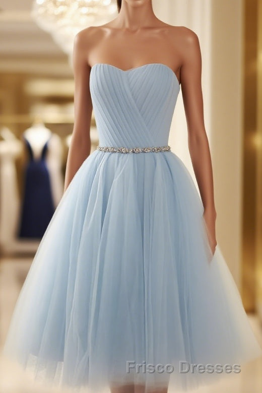 A-Line/Princess Scoop Short/Mini Tulle Homecoming Dress With Beading
