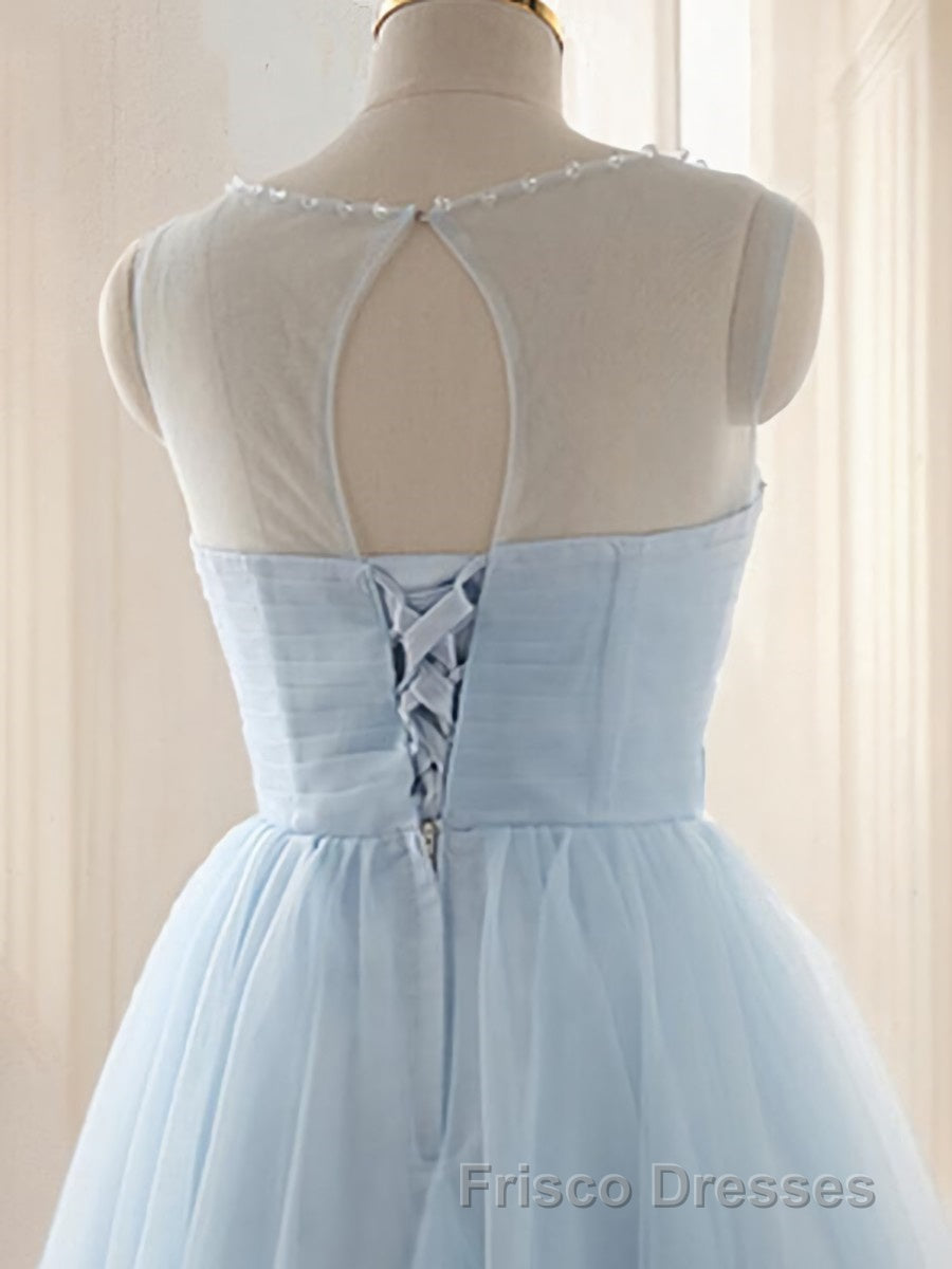 A-Line/Princess Scoop Short/Mini Tulle Homecoming Dress With Beading