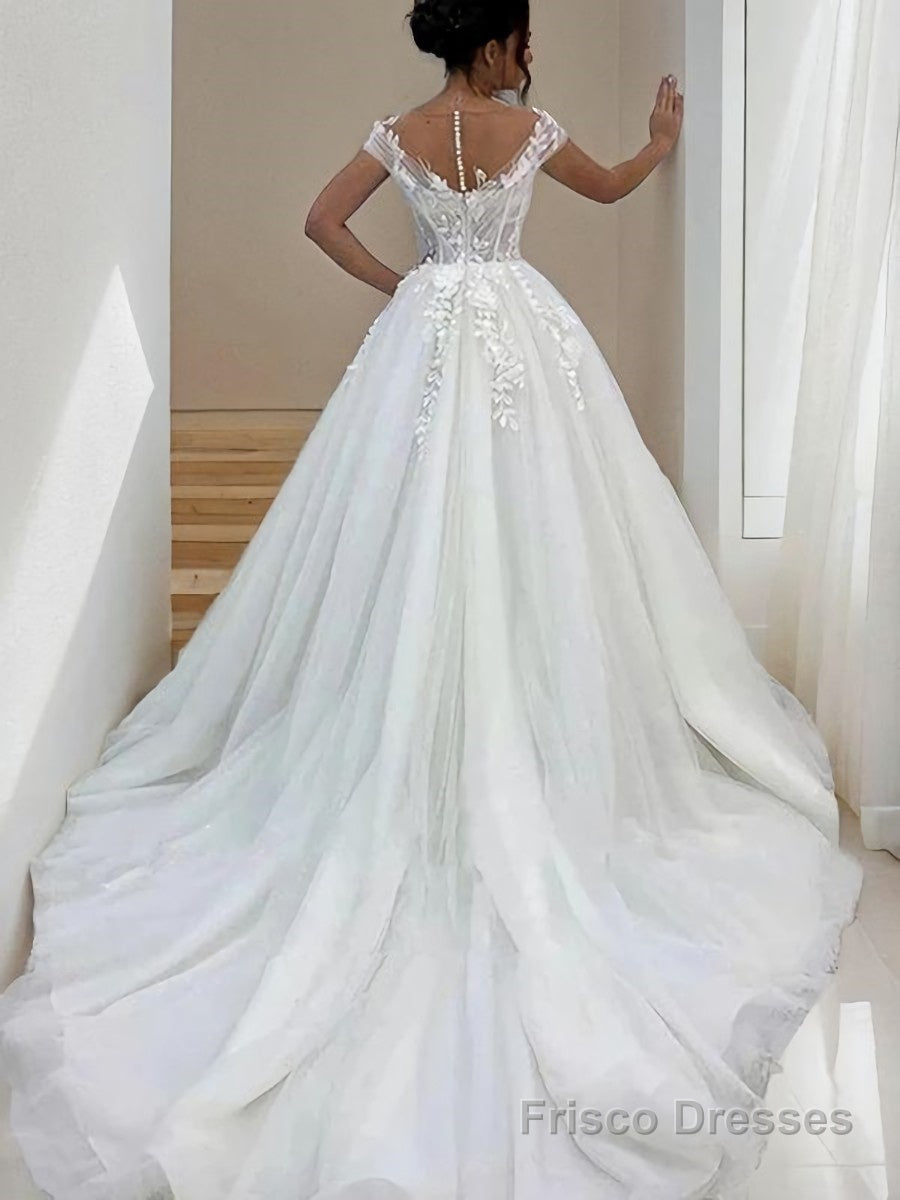 A-Line/Princess Scoop Sweep Train Tulle Wedding Dresses Secondary image
