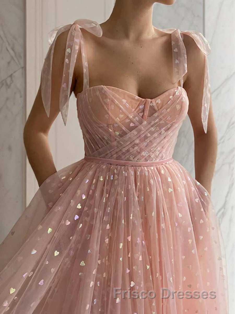 A-Line/Princess Spaghetti Straps Ankle-Length Homecoming Dress