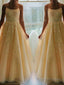 A-Line/Princess Spaghetti Straps Floor-Length Tulle Prom Dresses With Appliques Lace