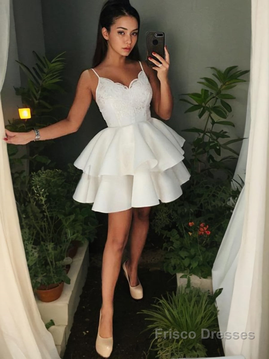 A-Line/Princess Spaghetti Straps Short/Mini Satin Homecoming Dresses Main image