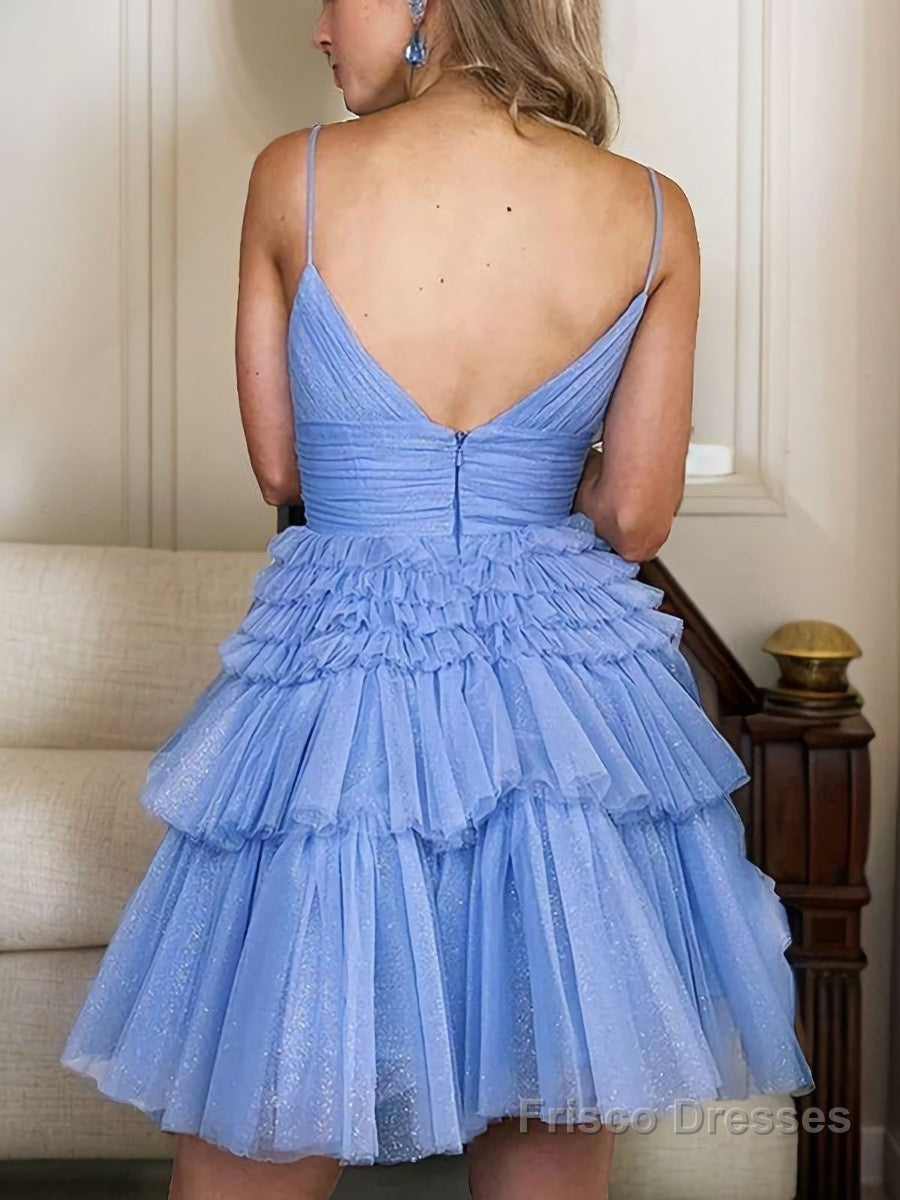 A-Line/Princess Spaghetti Straps Short/Mini Tulle Homecoming Dresses With Ruffles Secondary image