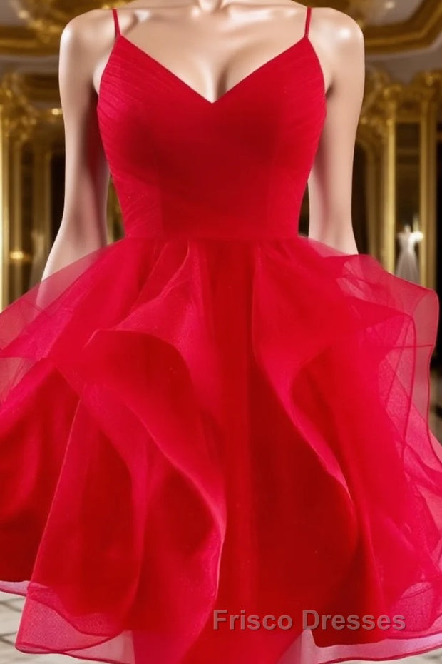 A-Line/Princess Spaghetti Straps Short/Mini Tulle Homecoming Dress With Ruffles Main image