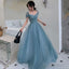 A-Line Princess Square Neckline Short Sleeve Floor-Length Prom Dresses