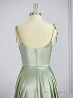 A-Line/Princess Square Sweep Train Silk like Satin Bridesmaid Dress with Leg Slit