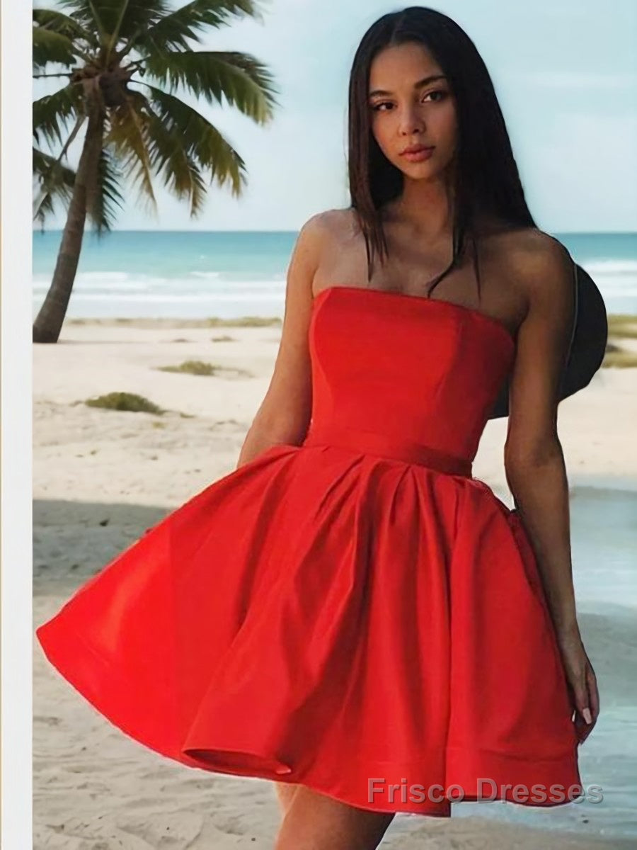 A-Line/Princess Strapless Short/Mini Satin Homecoming Dresses Main image