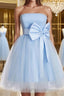 A-Line/Princess Strapless Short/Mini Tulle Homecoming Dress With Bow