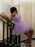 A-Line/Princess Strapless Short/Mini Tulle Homecoming Dress With Cascading Ruffles