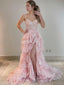 A-Line/Princess Straps Court Train Tulle Prom Dresses With Leg Slit