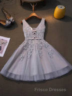 A-Line/Princess Straps Short/Mini Tulle Homecoming Dress With Appliques Lace