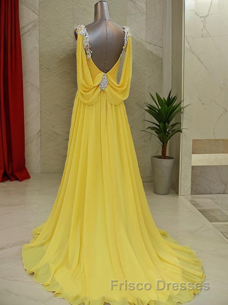 A-Line/Princess Straps Sweep Train Chiffon Formal Prom Dress With Beading Secondary image