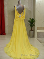 A-Line/Princess Straps Sweep Train Chiffon Formal Prom Dress With Beading