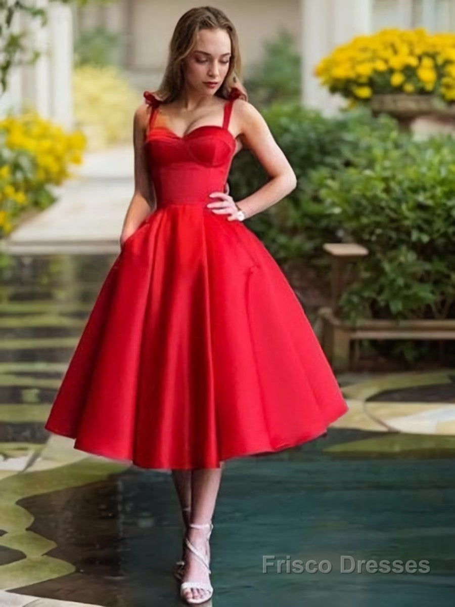 A-Line/Princess Straps Tea-Length Satin Homecoming Dresses Main image