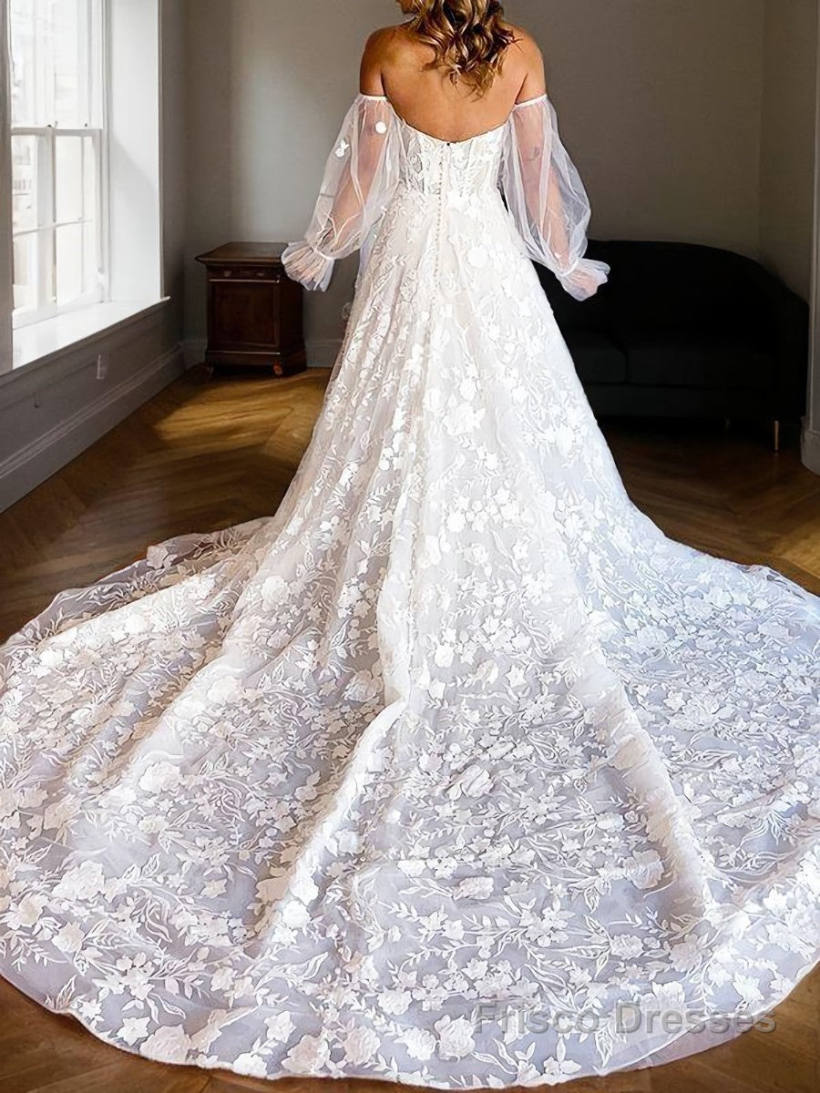 A-Line/Princess Sweetheart Cathedral Train Lace Wedding Dresses With Appliques Lace Secondary image