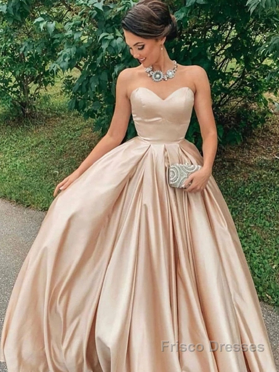 A-Line/Princess Sweetheart Floor-Length Satin Prom Dresses With Ruffles Main image